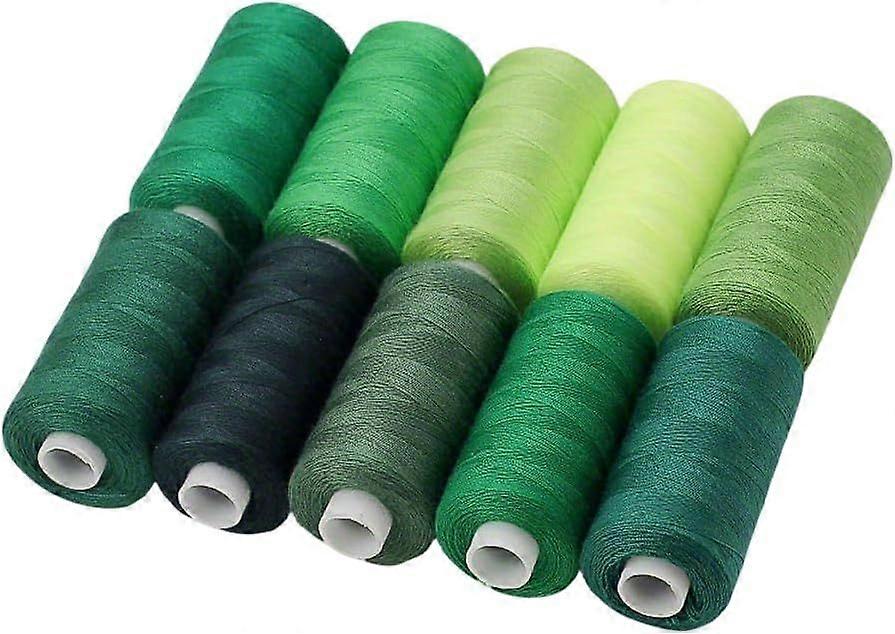 10 Spools Polyester Sewing Thread, 400 Yards Each, Green Color Assortment