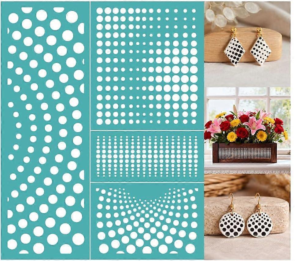 2 Sheets Dot Pattern Silkscreen Stencil, Polka Dot Wave Texture Self-Adhesive Silk Screen Printing Stencils Reusable Mesh Stencil