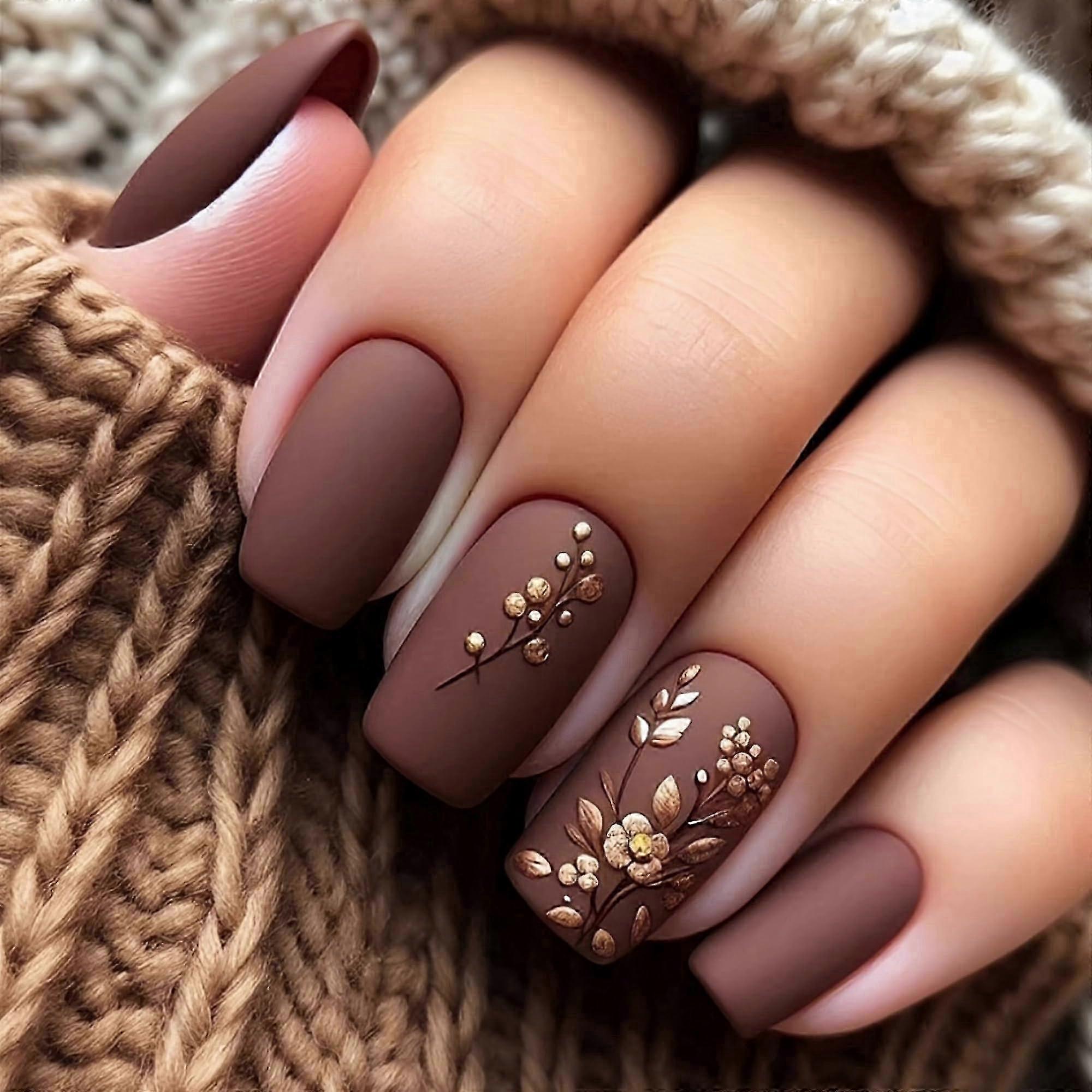 Medium Square Press On Nails Dark Brown Matte