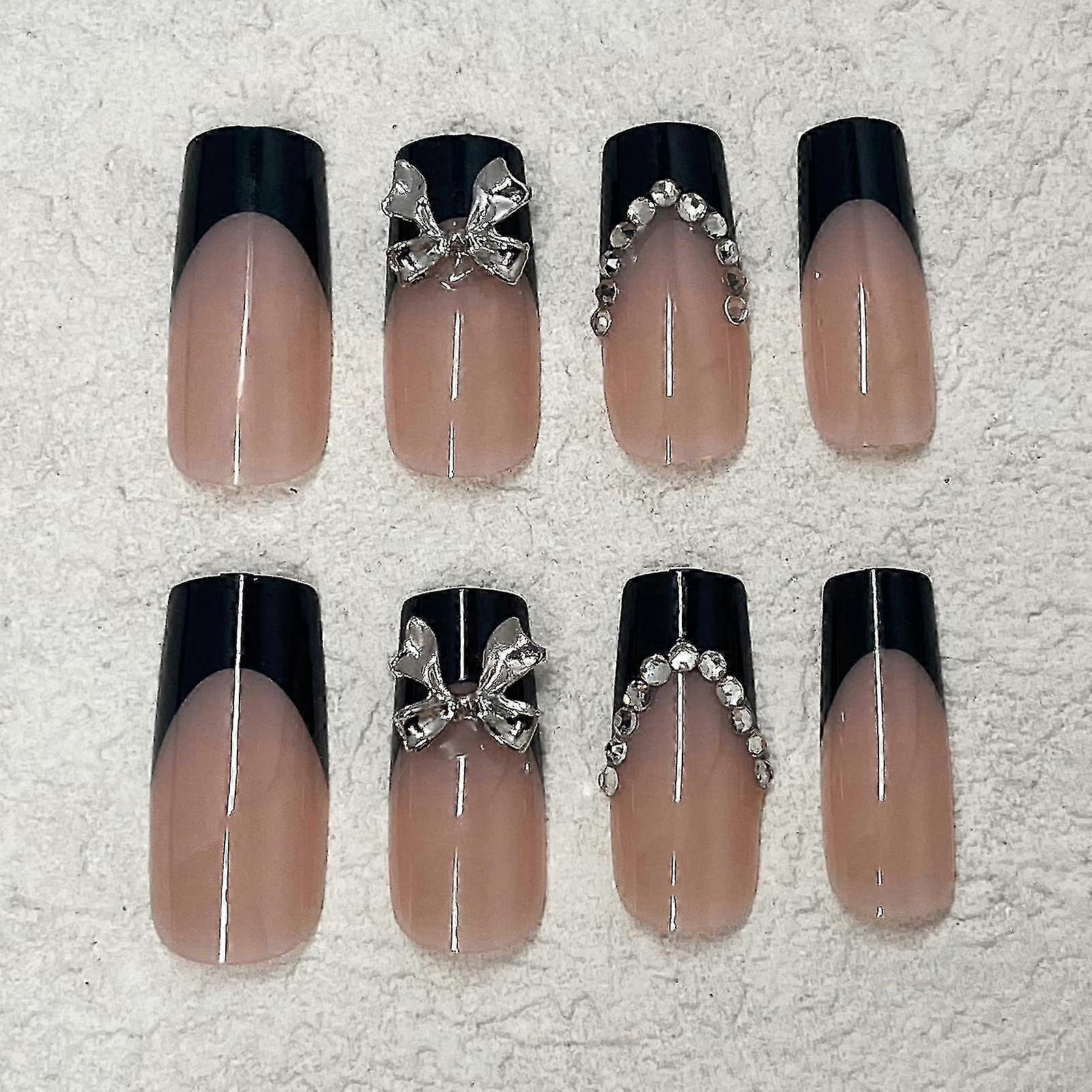 Medium Square Black French Press On Nails