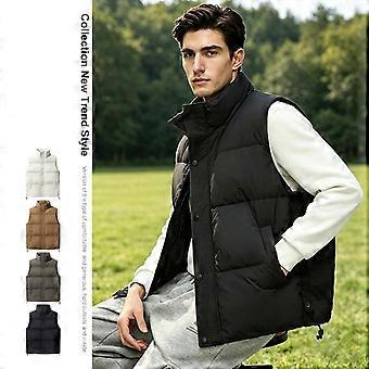 Chaleco acolchado para hombre con cuello alto, botones a presión y cordón ajustable, sin mangas.