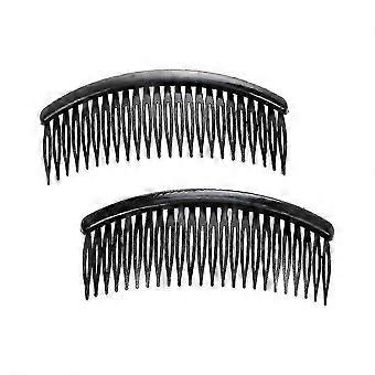 2-Pack Black Plastic Hair Comb Clips with 24 Teeth for Women & Girls