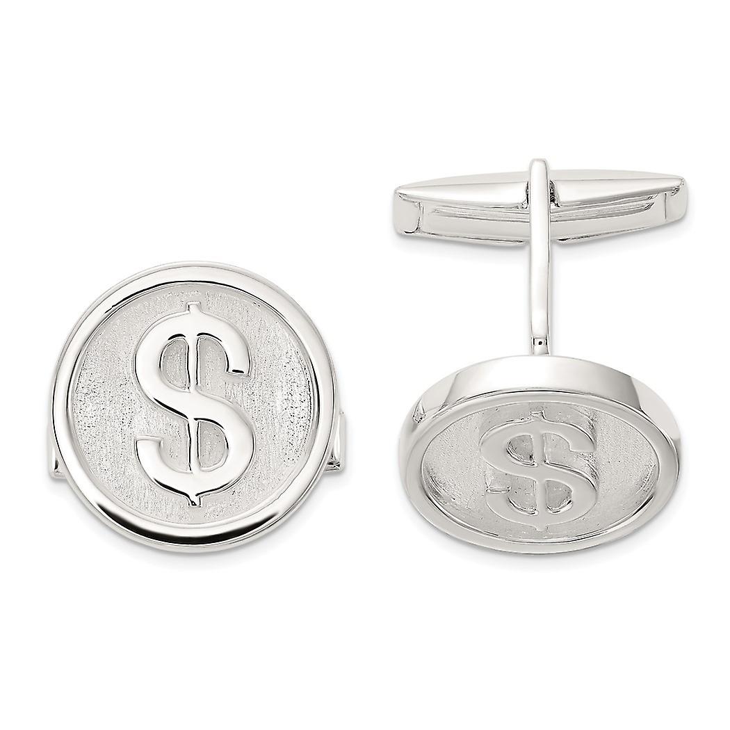 925 Sterling Silver Polished Round Dollar Sign Cuff Links 17x17mm Wide-Cuff Link for Men