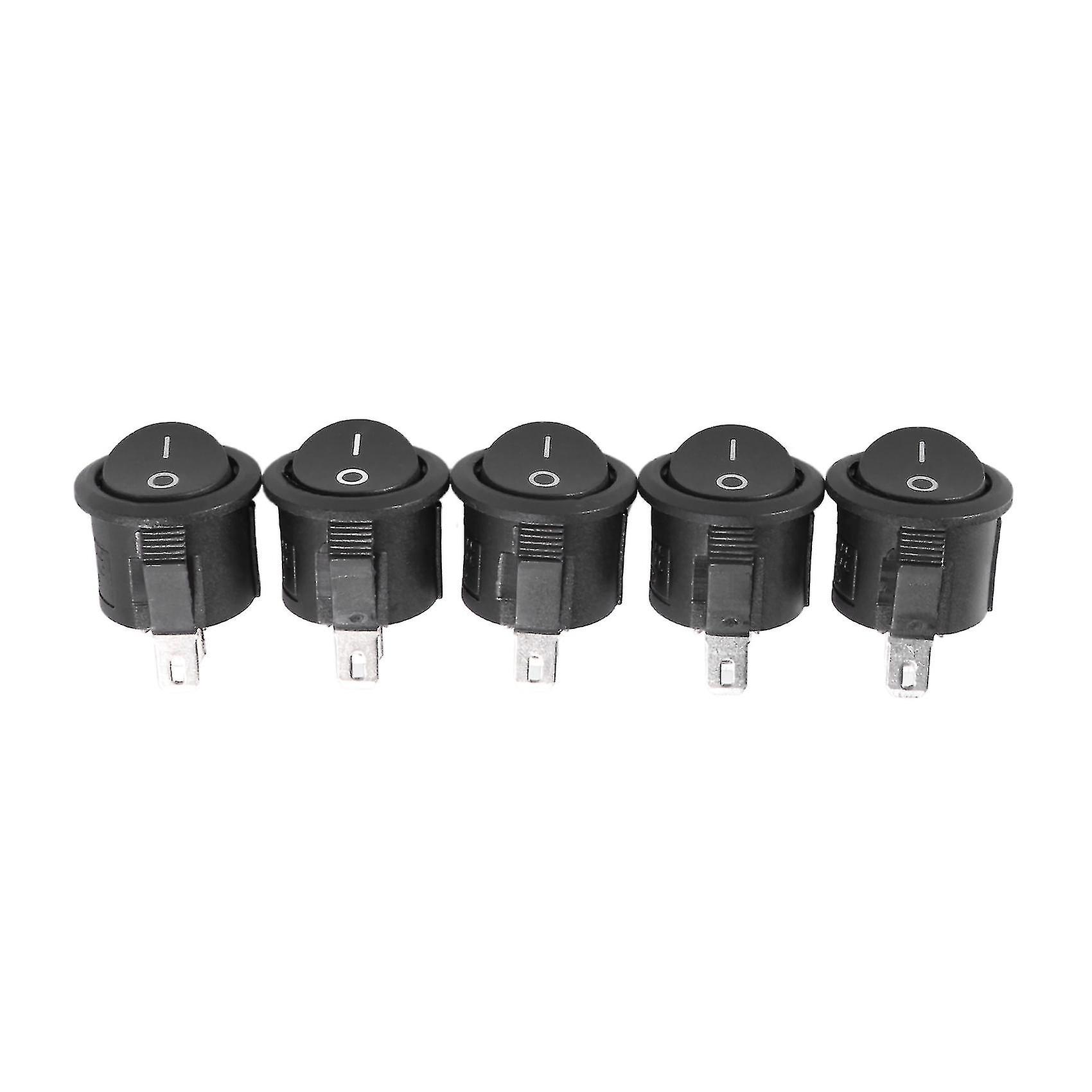 5 Pcs Spst Black Button On/off Round Rocker Switch Ac 6a/125v 3a/250v