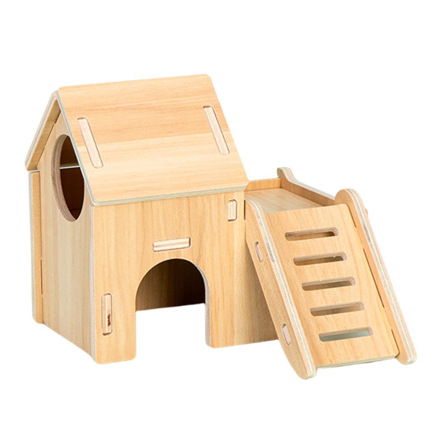 Hamster Villa Double Layer Harmless Pet Toy Solid Wood Dwarf Hamsters Climbing Play Hut Chews Toy