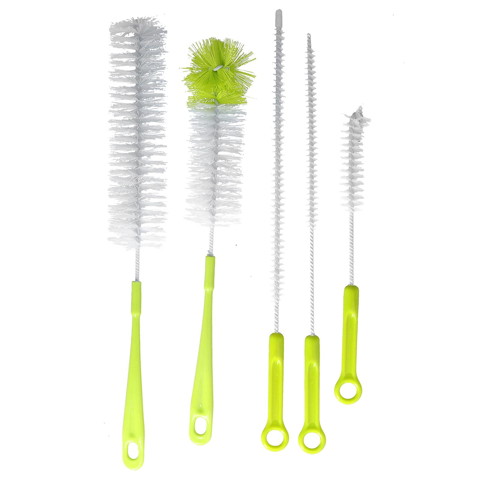 5-Piece Long Handle Brush Set for Bottles and Coffee Grinders