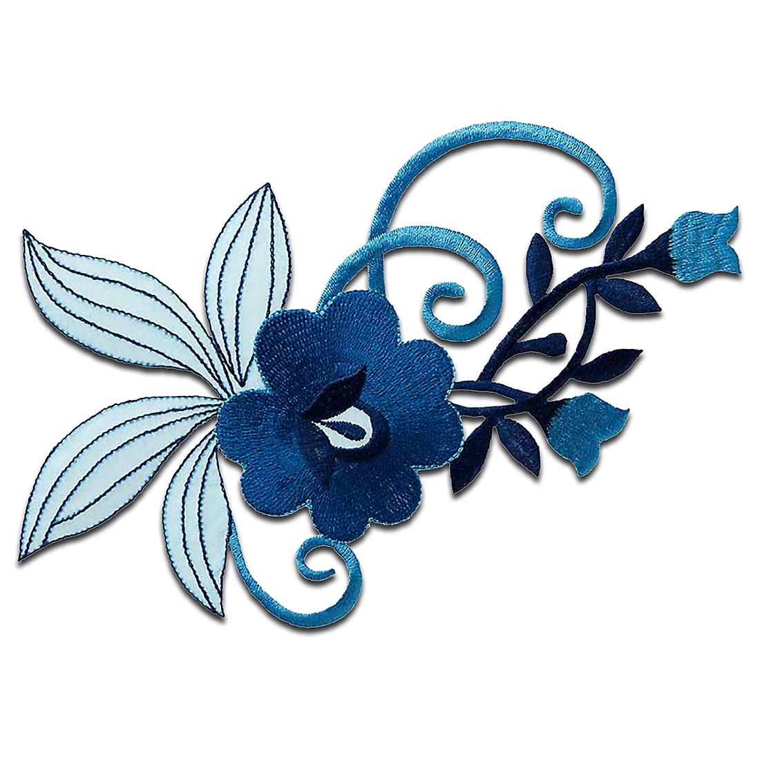 Patch / iron-on patch - flower flower ornament - blue - 17,5x11cm - iron on patches