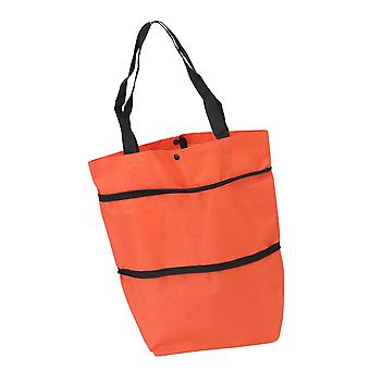 Shopping Cart Foldable Bag Large Capacity Zipper Design Oxford Cloth with Wheel for Camping Orange