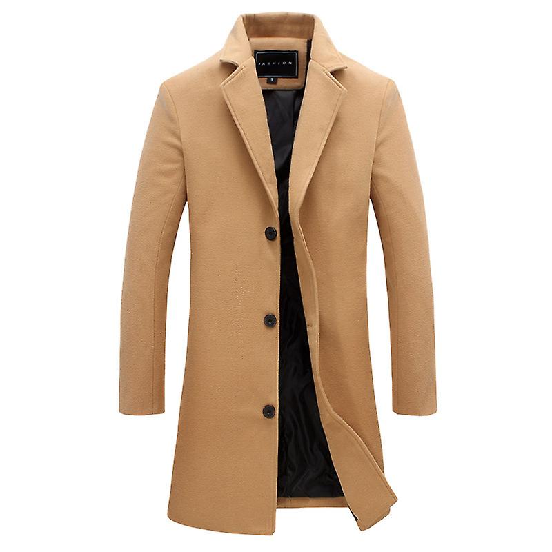 Autumn Winter Fashion Men's Woolen Coats Solid Color Single Breasted Lapel Long Coat Jacket Casual Overcoat