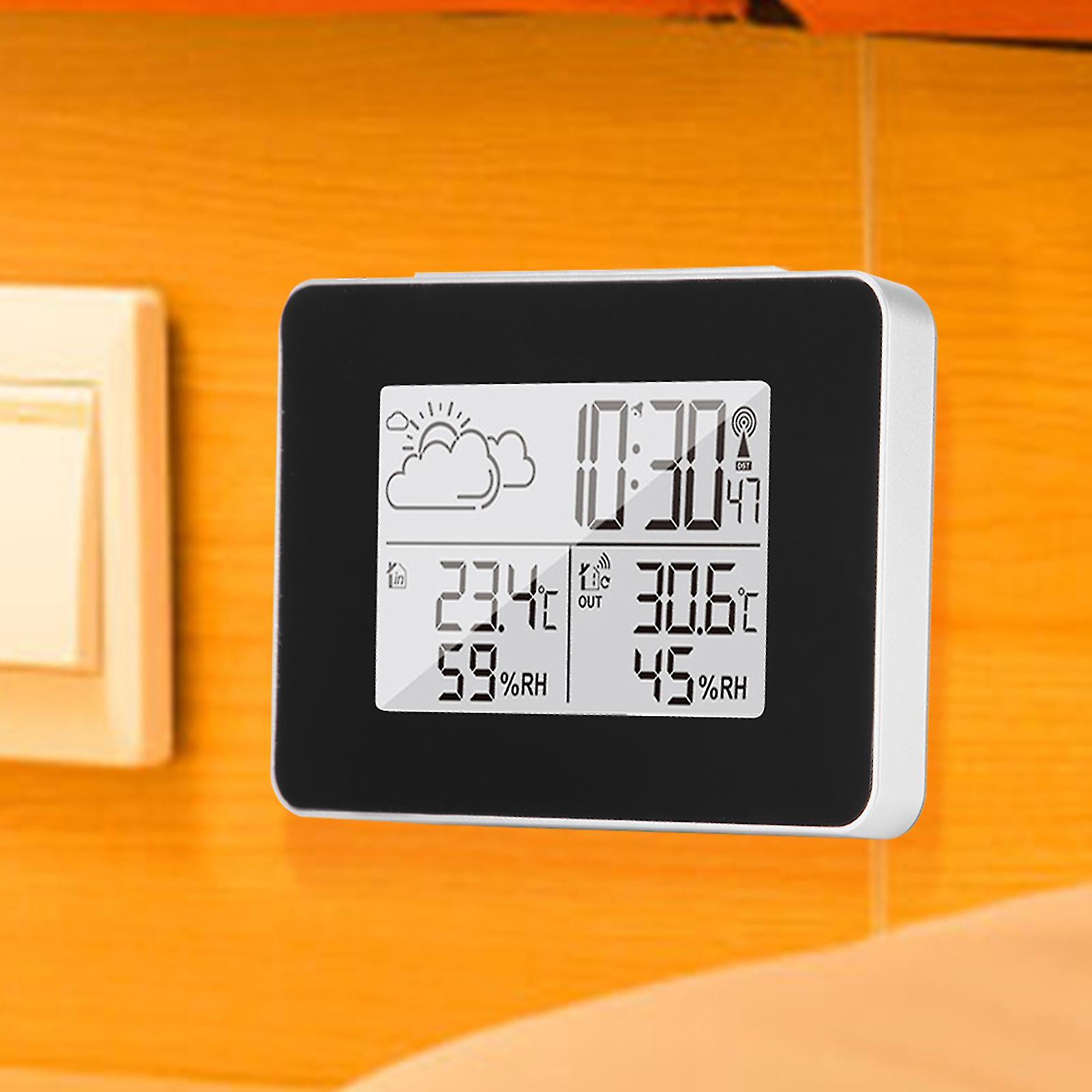 Wireless LCD Weather Station Clock with Outdoor Sensor, 12.5x8.4x4cm Black