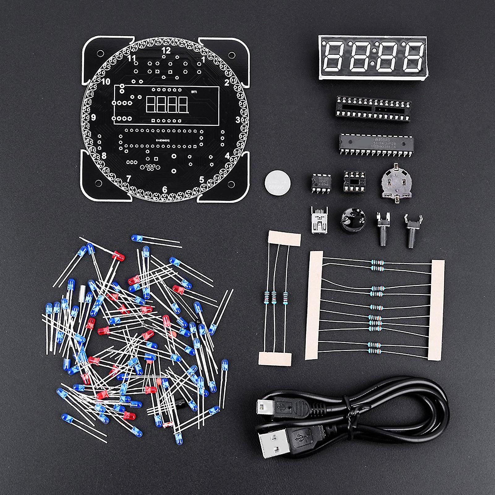 DIY Light Control Rotation Digital LED Electronic Temperature Clock Kit Suite W/USB Cable Green