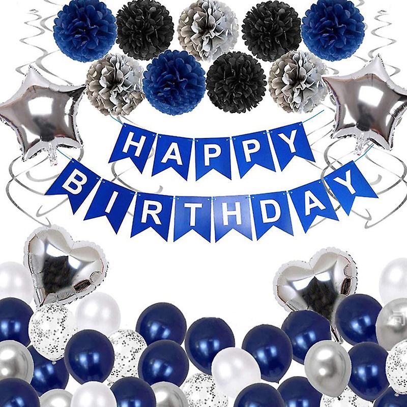 62Pcs Birthday Party Decorations Set with HAPPY BIRTHDAY Banner Confetti Balloons Pom Pom Flower