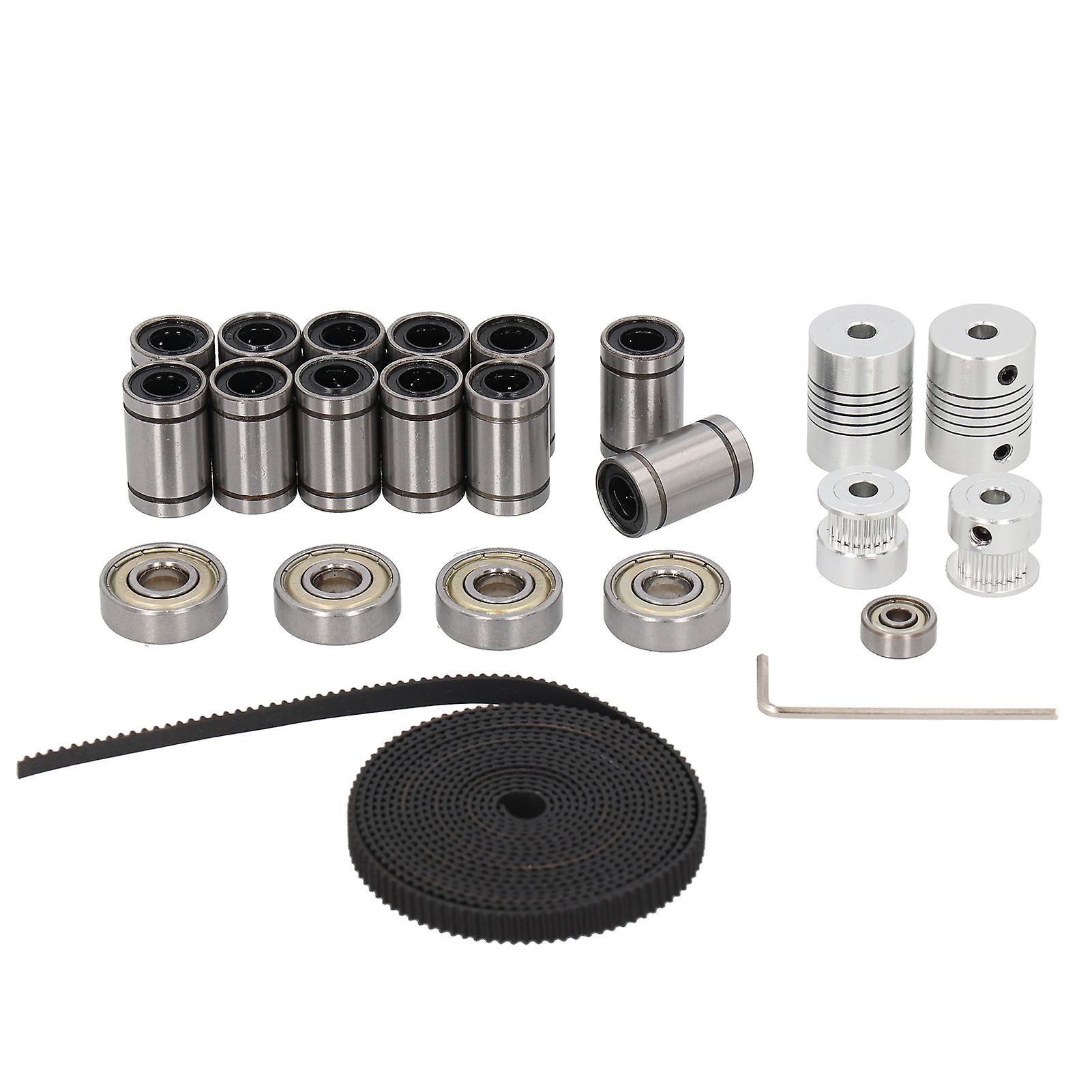 Ouitble Linear Ball Bearing Bush LM8UU Linear Bearing Kit, Motor Shaft Coupler, Timing Belt Pulley, Hex Wrench Set for 3D Printers, Includes