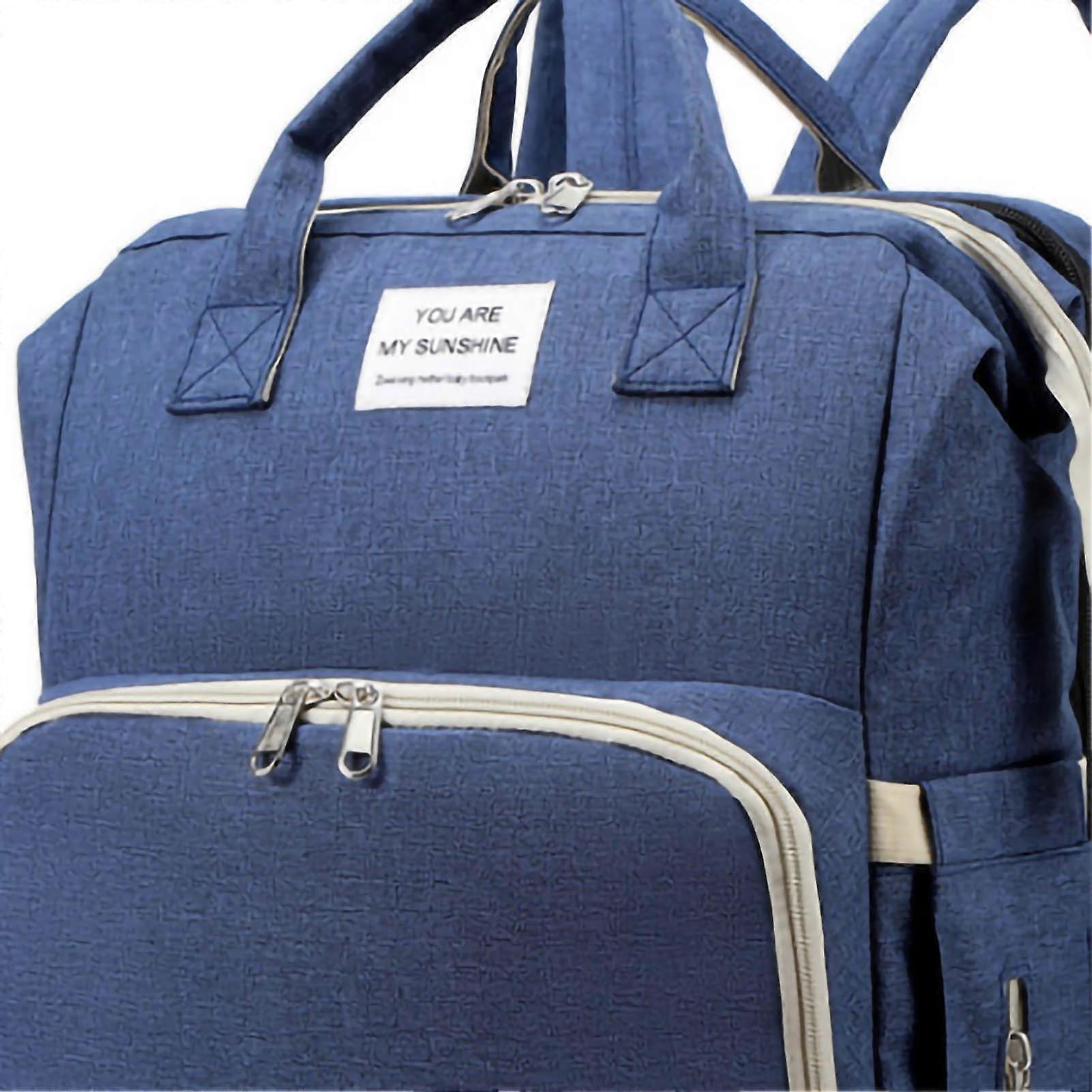 Baby Diapers Bag Large Capacity Portable Multifunctional Breathable Foldable Diapers Backpack Dark Blue