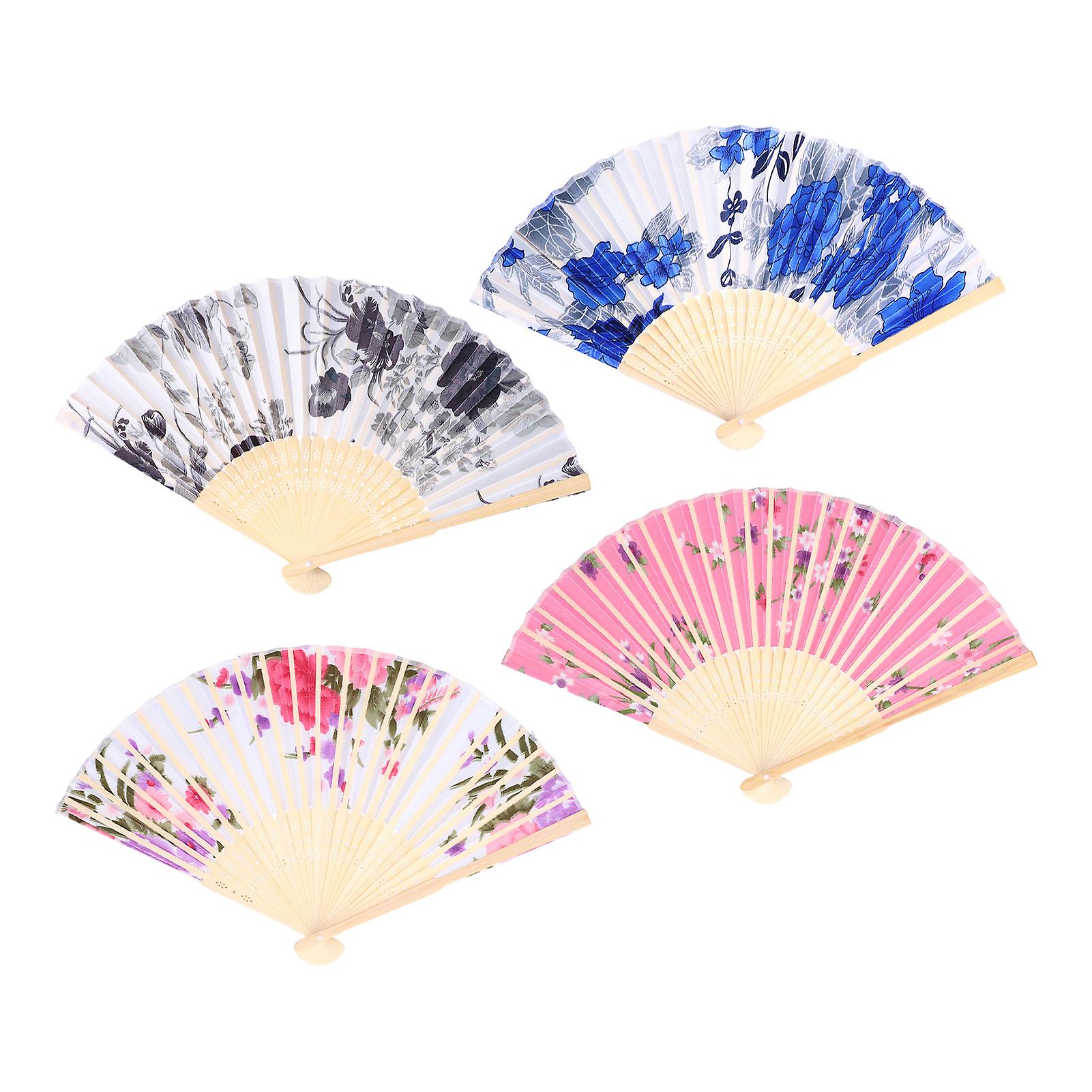 4PCS Bamboo Folding Hand Fan - Practical Cooling Tool with Exquisite Appearance for Decoration