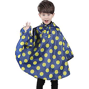 Veeki Kids Rain Poncho Hooded Jacket Rain Coat, Blue Polka Dot, S
