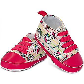 Veeki Unisex Infant Sneakers Soft  No Tie  Anti-Slip Sole High-Top Sneaker  Canvas Stylish Newborn Shoes for Girls and Boys--Unicorns Pink13cm