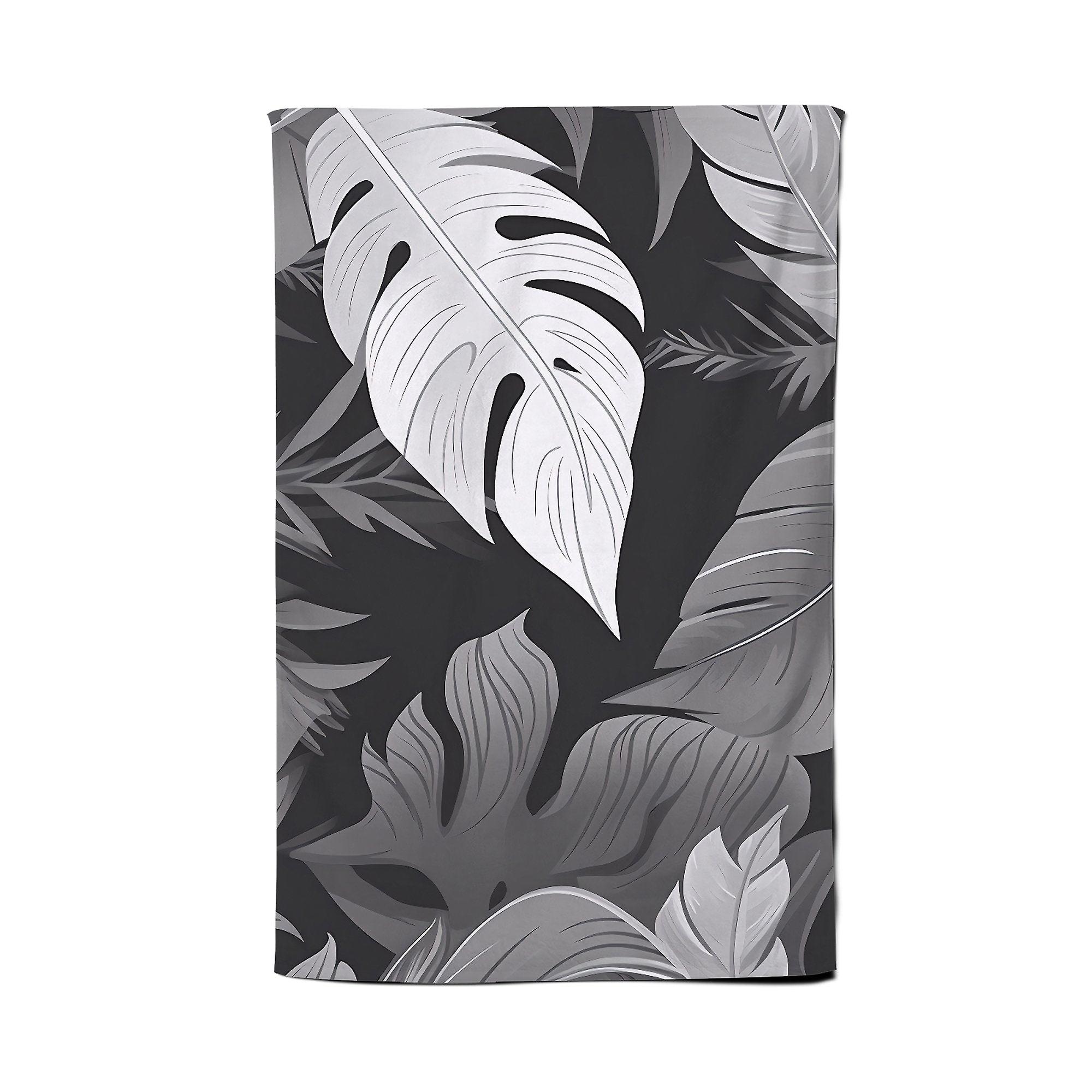 Black White Tropical Leaves Tea Towel