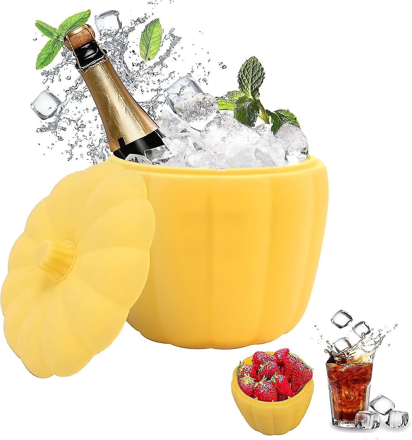 Silicone Ice Bucket Maker, Pumpkin Ice Bucket with Lid, Pumpkin Type Double Layer Silicone Ice Maker