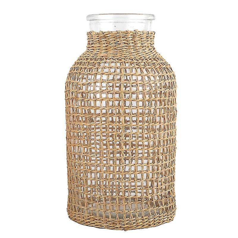 1pcs Rattan Woven Glass Vase Container