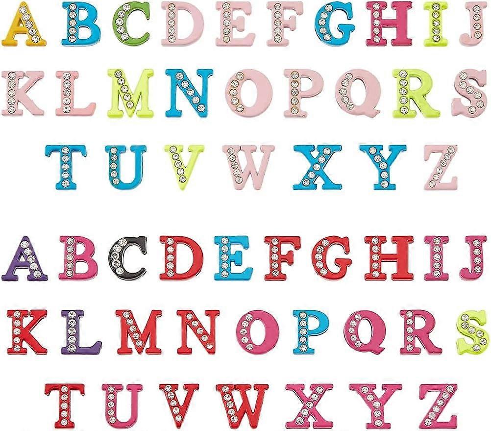 52pcs Rhinestone Letter Sliders 8mm Alphabet A-Z Slide Charms Alloy Initial Slide Beads Colorful Letter Charms