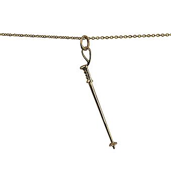 9ct Gold 45x7mm Ski Pole Pendant with a cable Chain 20...