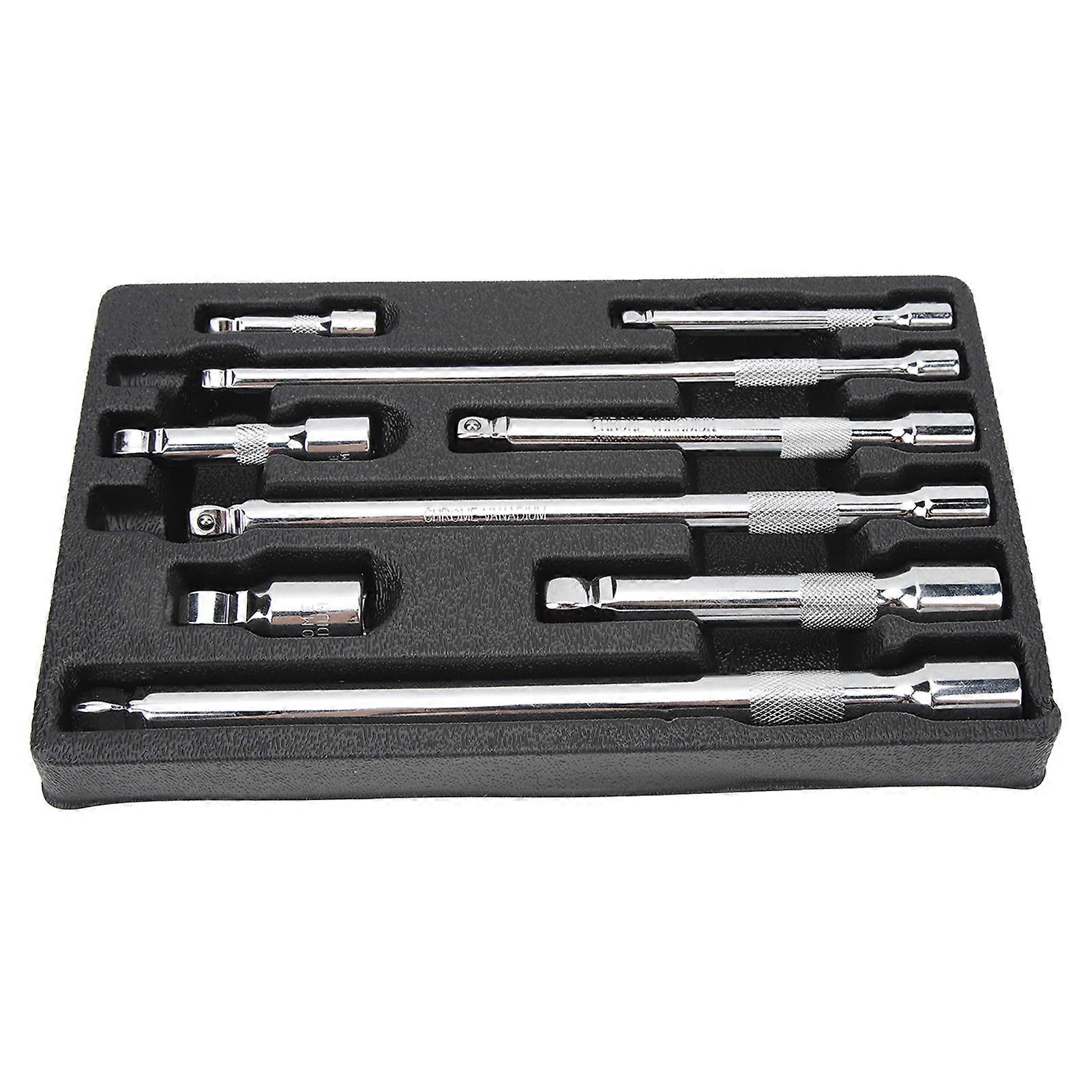 9 Piece Wobble Extension Bar Set 1/4in 3/8in 1/2in Drives Extension Bar Set with Storage Tray