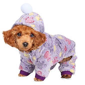 Autumn Winter Pet Clothes Jump Suit Warm Pajamas Clothing for Dogs Cats Small Animals Purple Dog Paw M