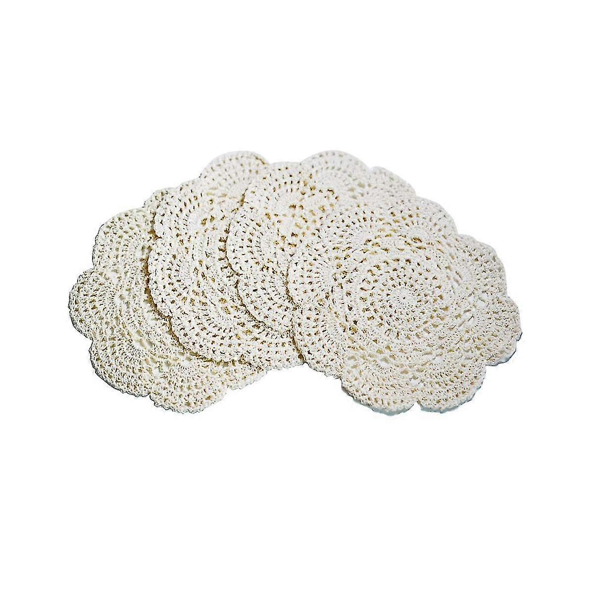 4PCS 8,6 polegadas Doilies Crochê Renda redonda Doily Handmade Placemats Algodão Crochê Coasters (Bege)