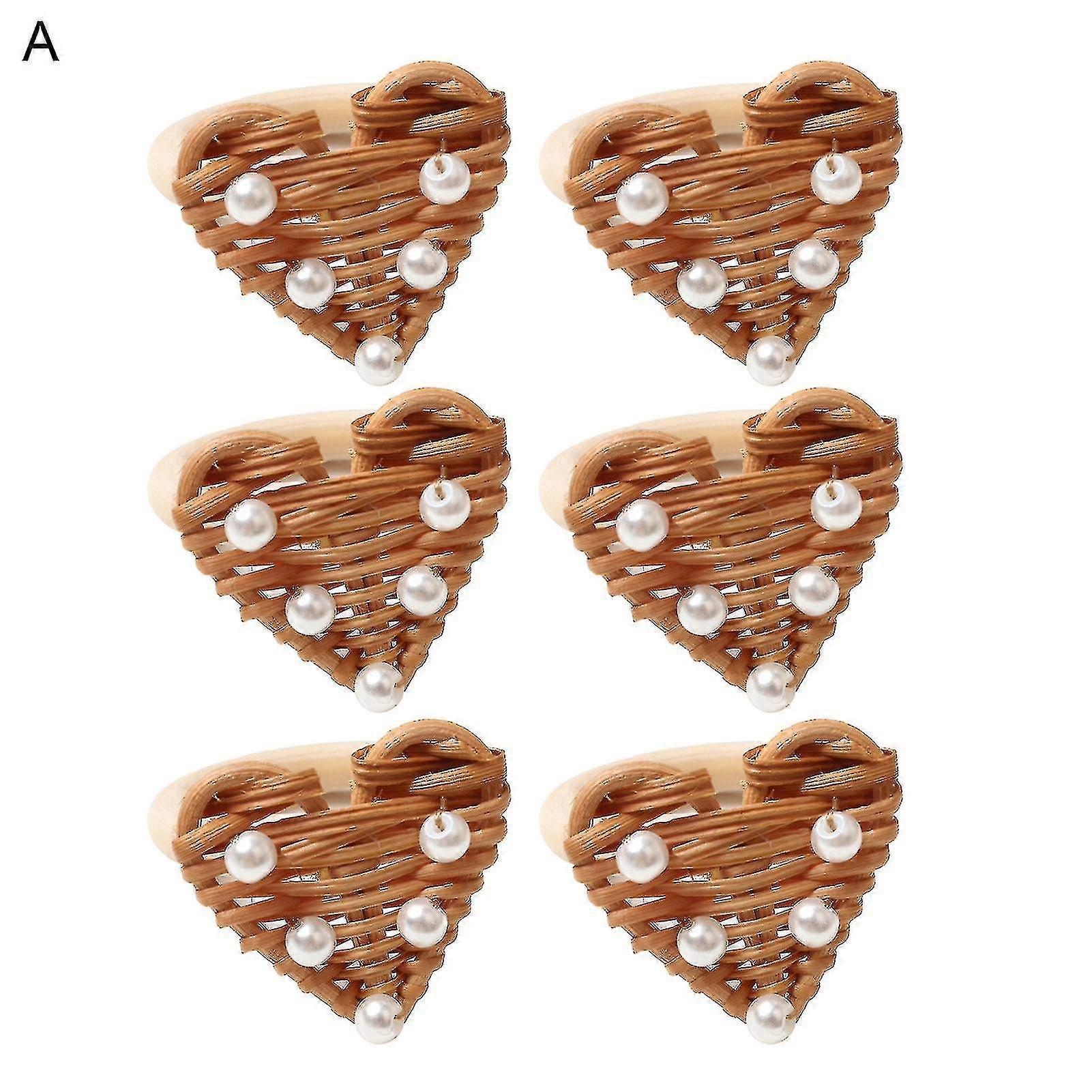 6pcs /セット素敵なハートシェイプナプキンリング絶妙な手作りの籐ナプキンクリップホーム用