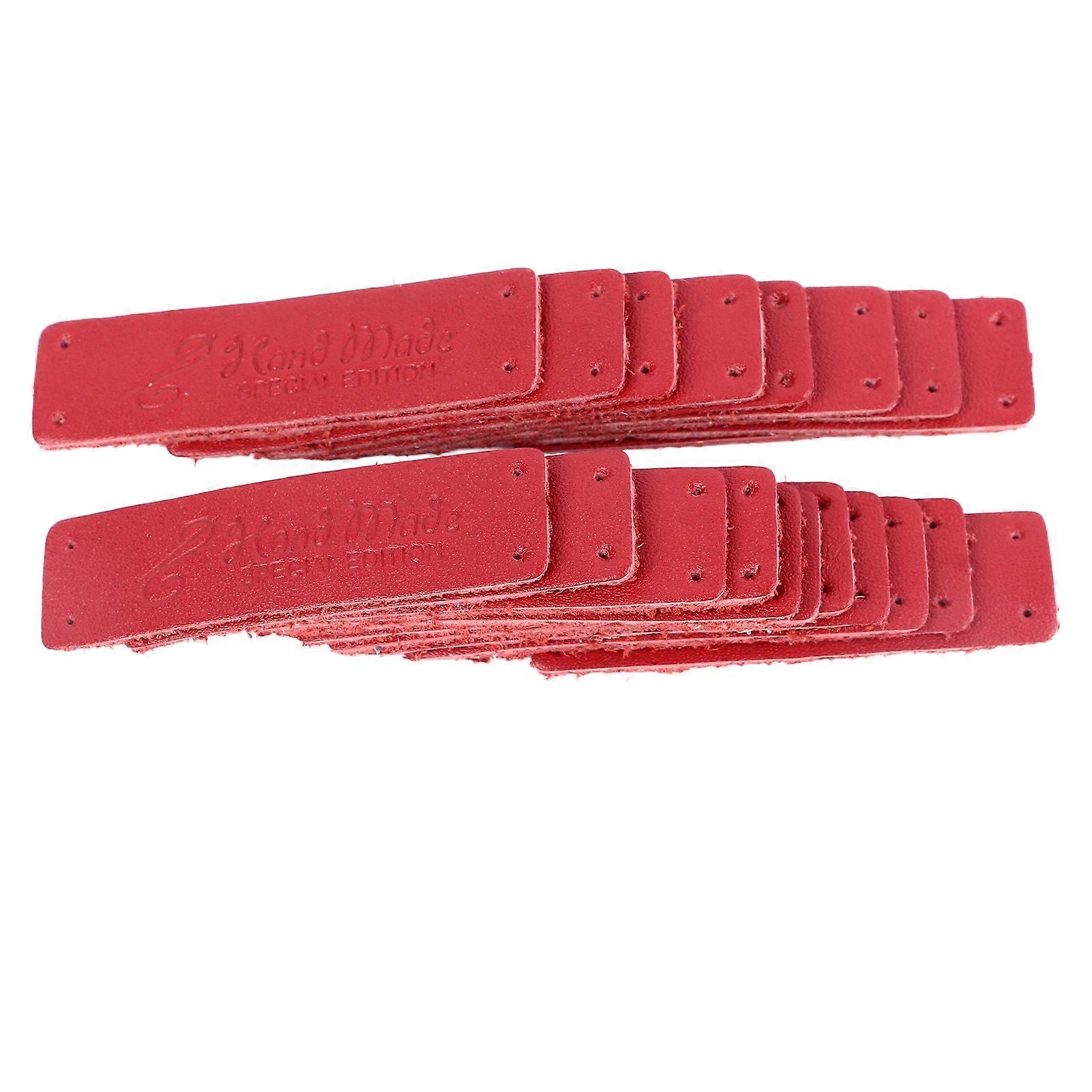 20PCS Handcrafted Leather Tags Multipurpose Durable Soft Upper Leather Embossed Labels for DIY Making Crafts Red