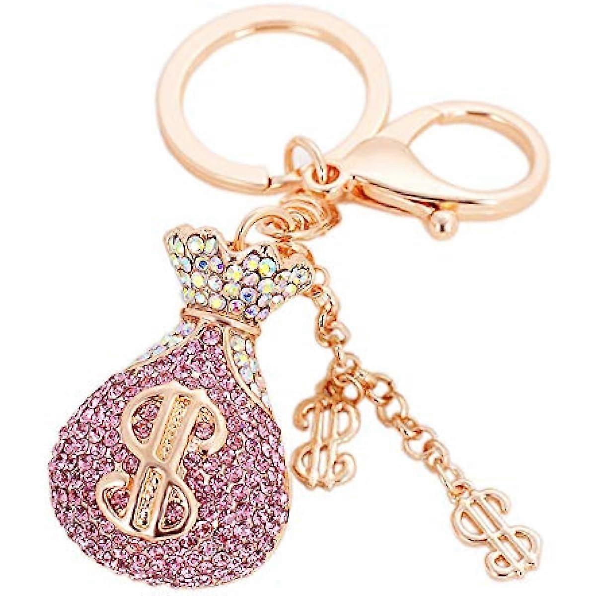 Lucky Bag Dollar Symbol Shape Keychain Keyring Sparkling Crystal Rhinestones Key Chain Creative Gifts Accessories