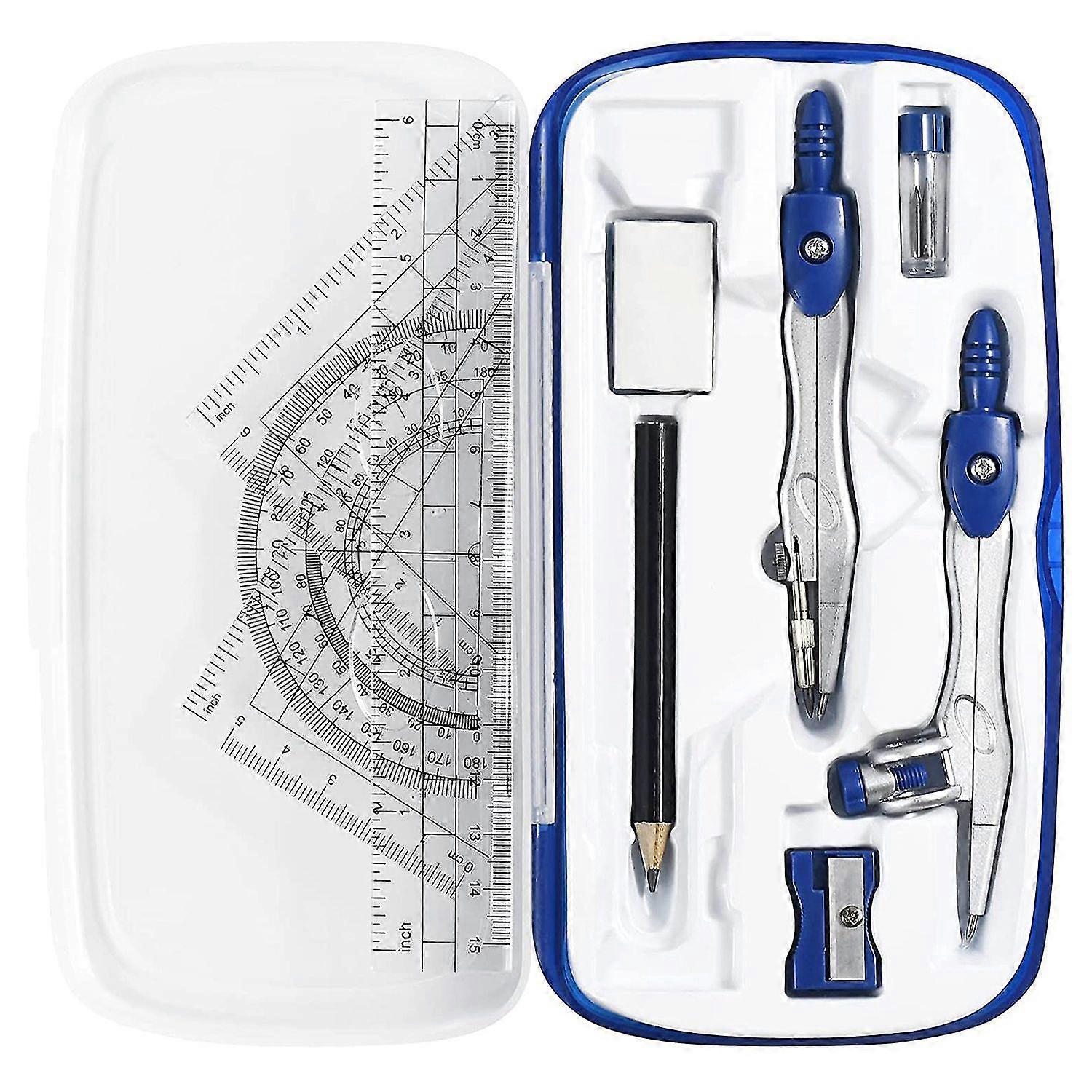 10 Piece Math Geometry Kit Sets Student Supplies for Drafting and Drawings with Shatterproof Storag