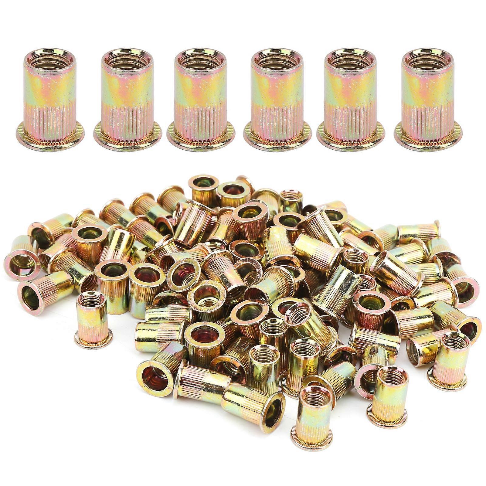 100pcs Rivet Nut Flat Head Vertical Riveting Nut Carbon Steel Threaded Rivet NutM10