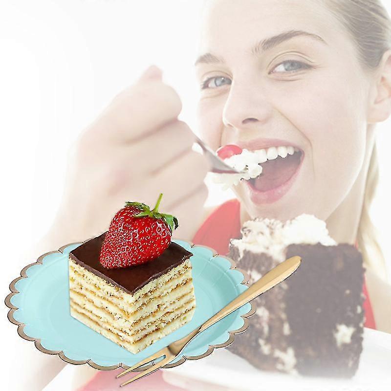 Stainless Steel Fruit Forks Two-Tine Dessert Forks Long Handle Pitchforks For Cake Fruit Beefsteak (Titanium)