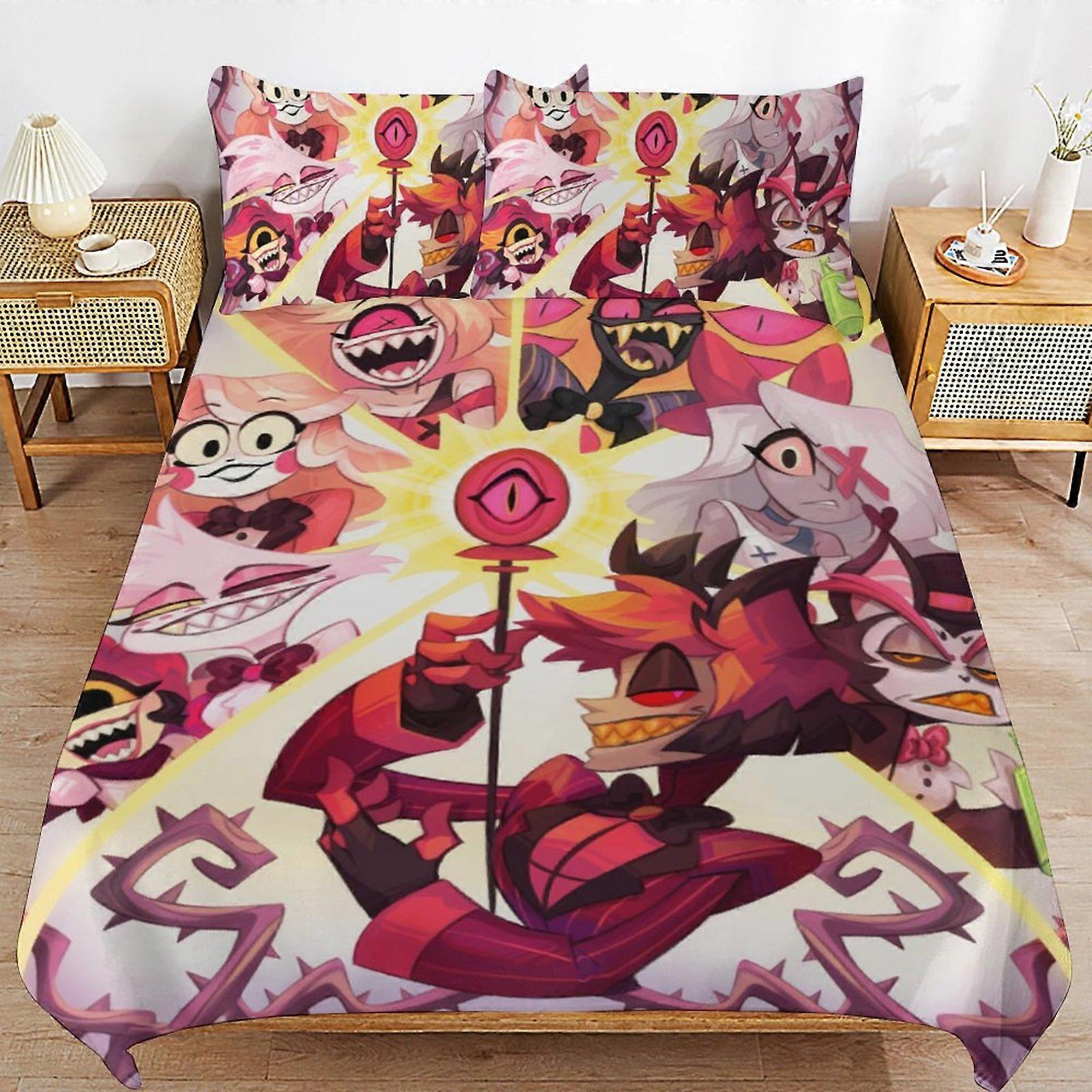 c536 Hazbin Hotel Helluva Boss Conjunto de Cama Capa de Edredão Confortável e Leve Cartoon Bedding 3 Peças Conjunto de Cama Twin (1 Capa de Edredão e 2 Fronhas