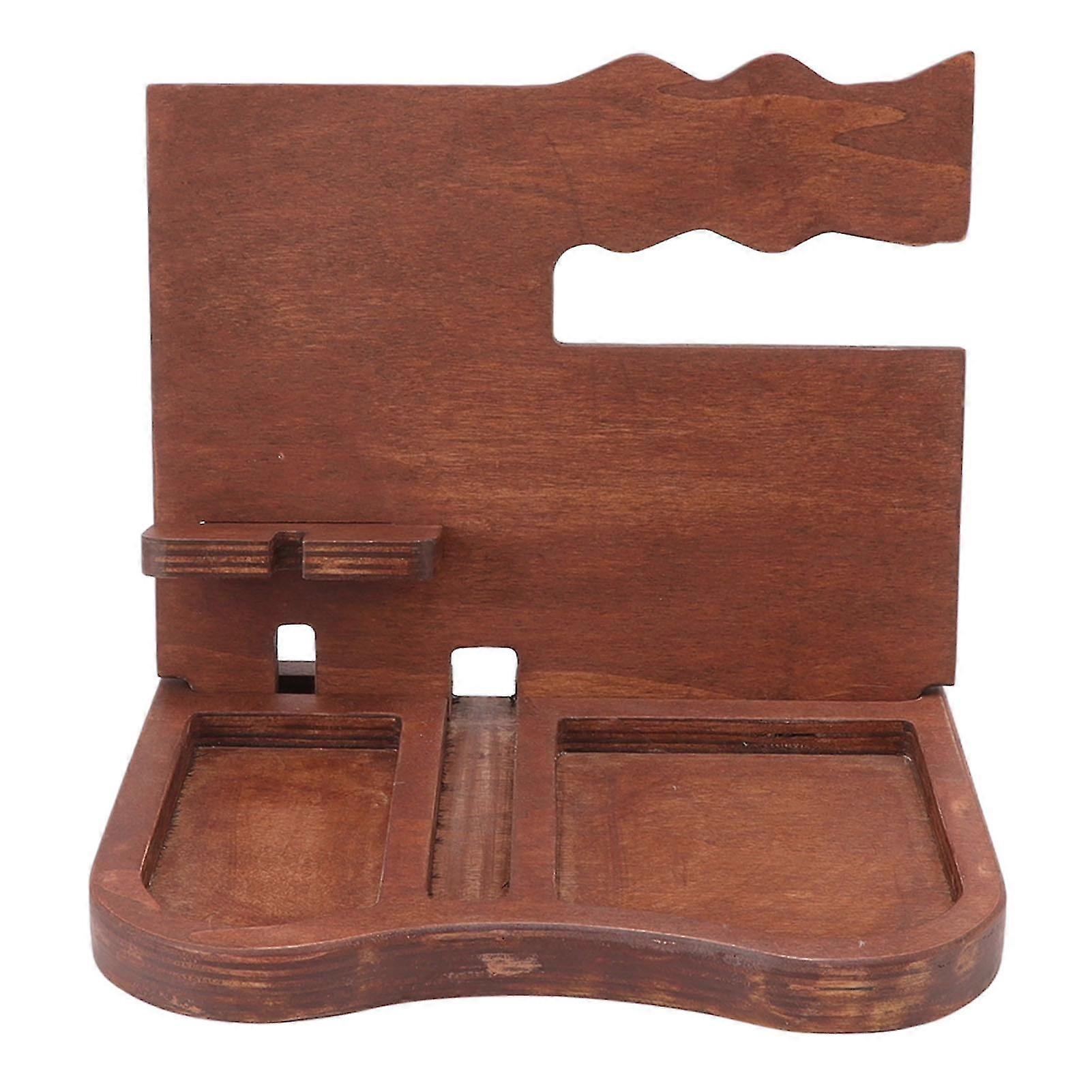 Wood Phone Docking Station Multifunctional Organizer for Wallet Keys Glasses with Clear Texture Dark Color