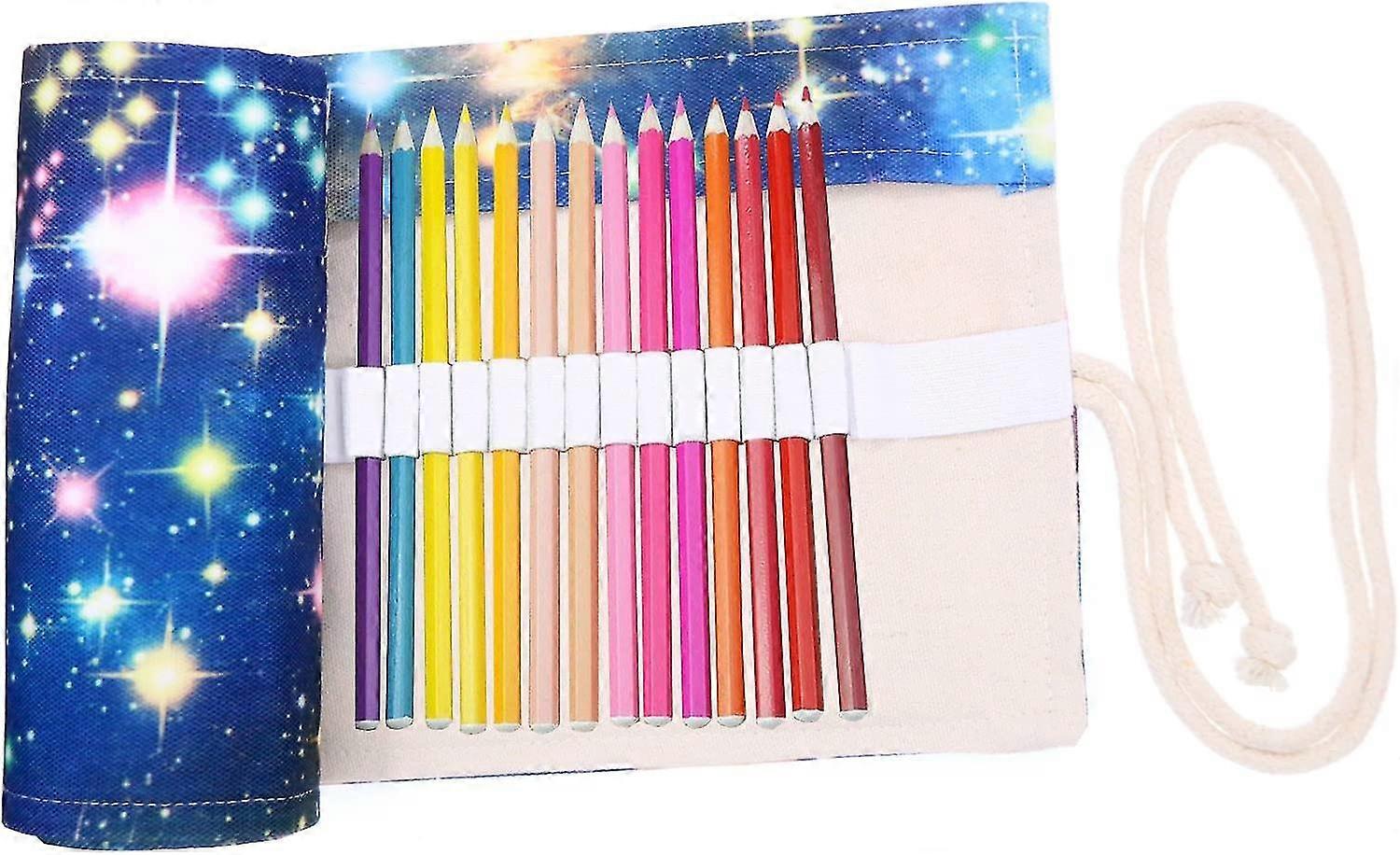 Heytea Colored Pencils Case, Canvas Wrap Roll Up Holder Pouch For Artist Travel Drawing, 72 Colored Pencils (72 Holes, Star Universe)