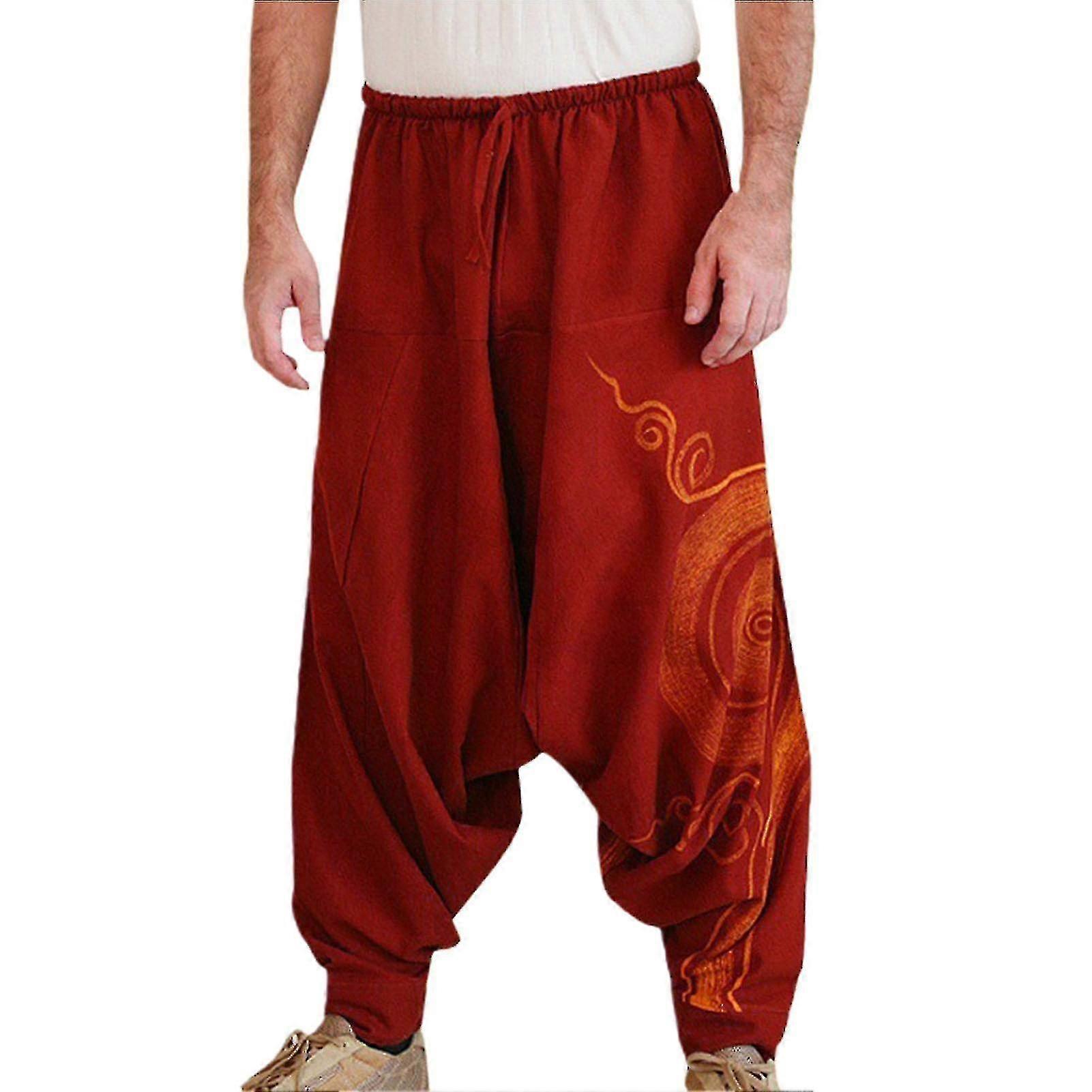 Men Yoga Pants Bohemia Style Pleated Oversized Special Harem Trousers