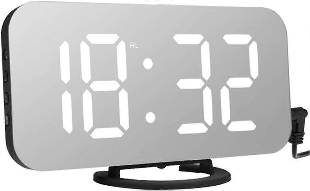Digital Alarm Clock, LED Mirror Alarm Digital Clock Bedside Alarm Modern LED Morning Alarm Clock with 2 USB Ports, Adjustable Brightness, Black,2024 P