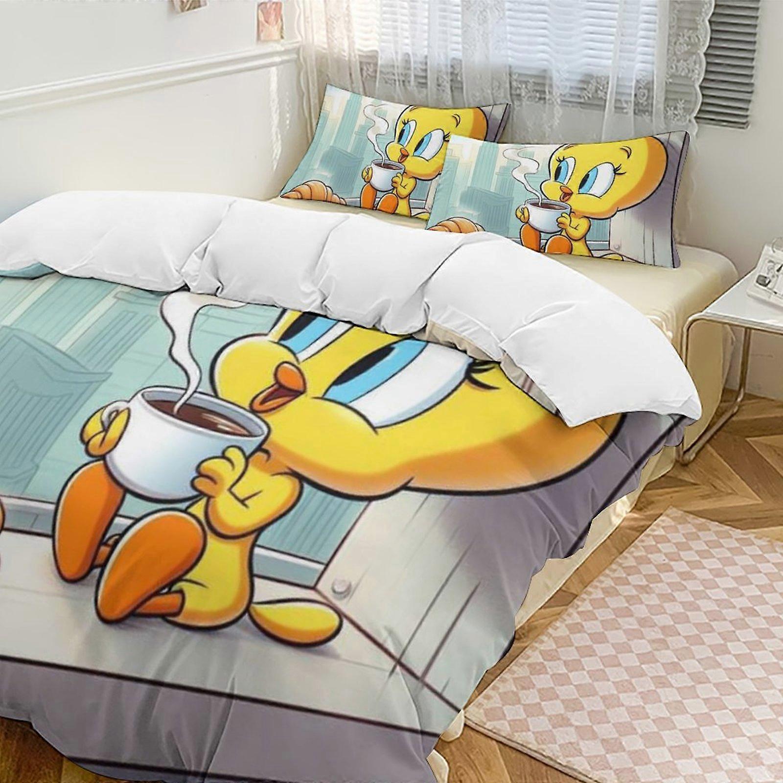 c572 TweetyBird 2 Capa de Edredom de Cama Conjuntos de Cama de Microfibra Conjuntos de Edredom Leve de 3 Peças, 1 Capa de Edredom e 2 Fronhas para Crianças ee572