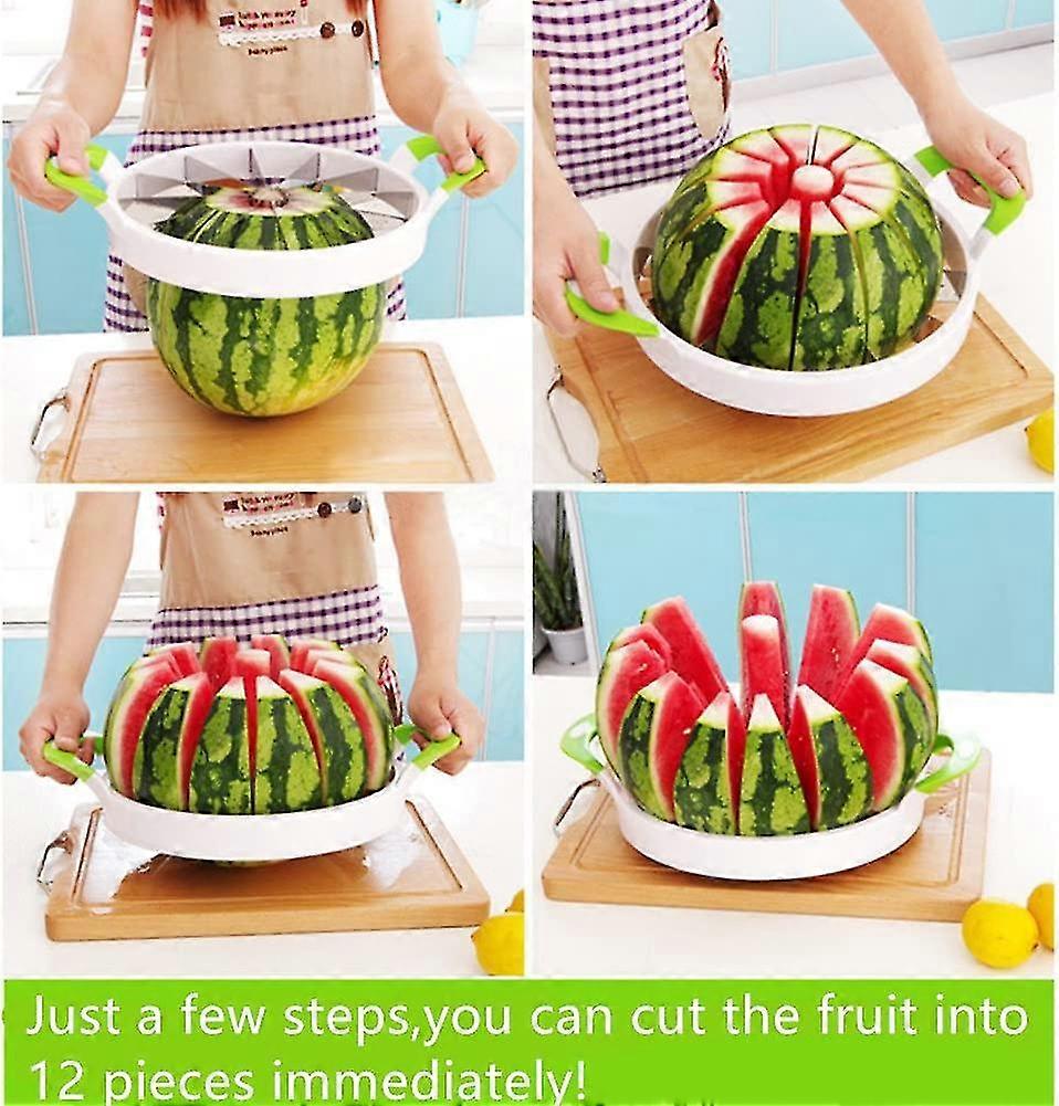 Extra Large Watermelon Slicer Cutter Comfort Silicone Handle,home Stainless Steel Round Fruit Vegetable Slicer Cutter Peeler Corer Server For Cantalou