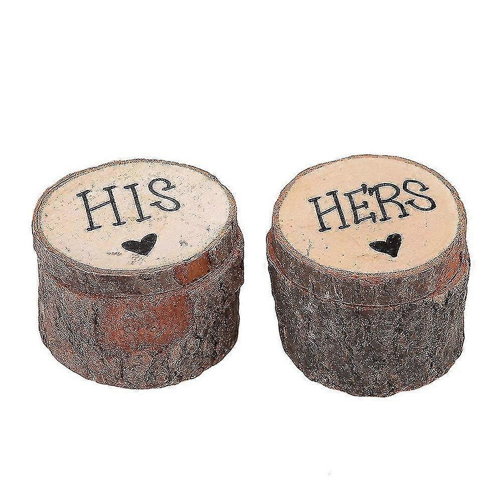 Bluelans 2pcs His Hers Rustic Round Box Case Wedding Supplies