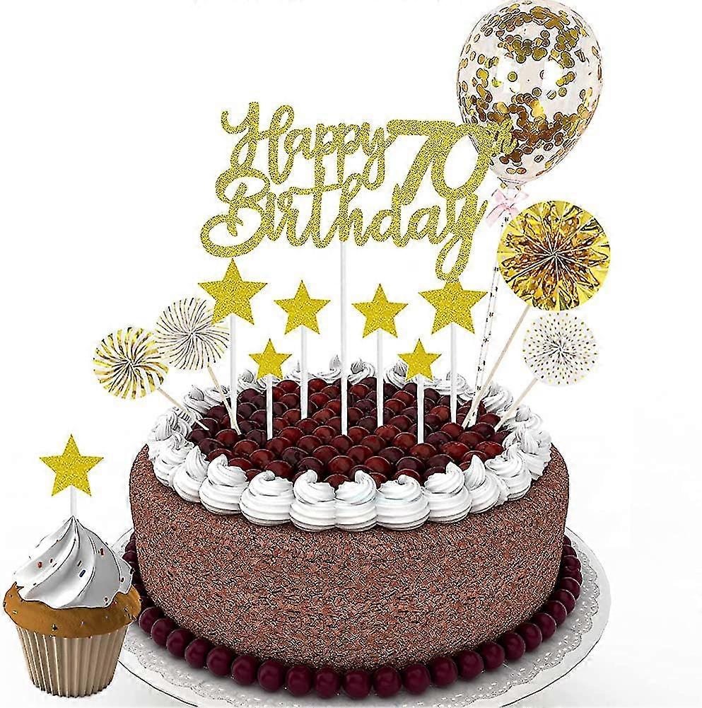 70th Birthday Cake Toppers Set, 20pcs Gold Cake Decorations Glitter Cake Toppers