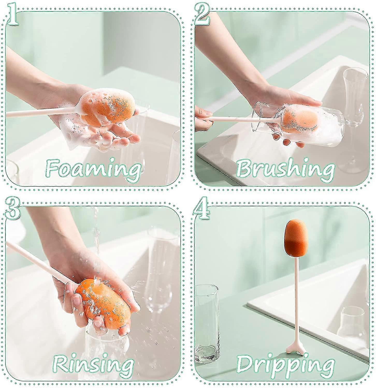 Bottle Brush Sponge Cleaning Brush With Long Handle Bottle 2pcs