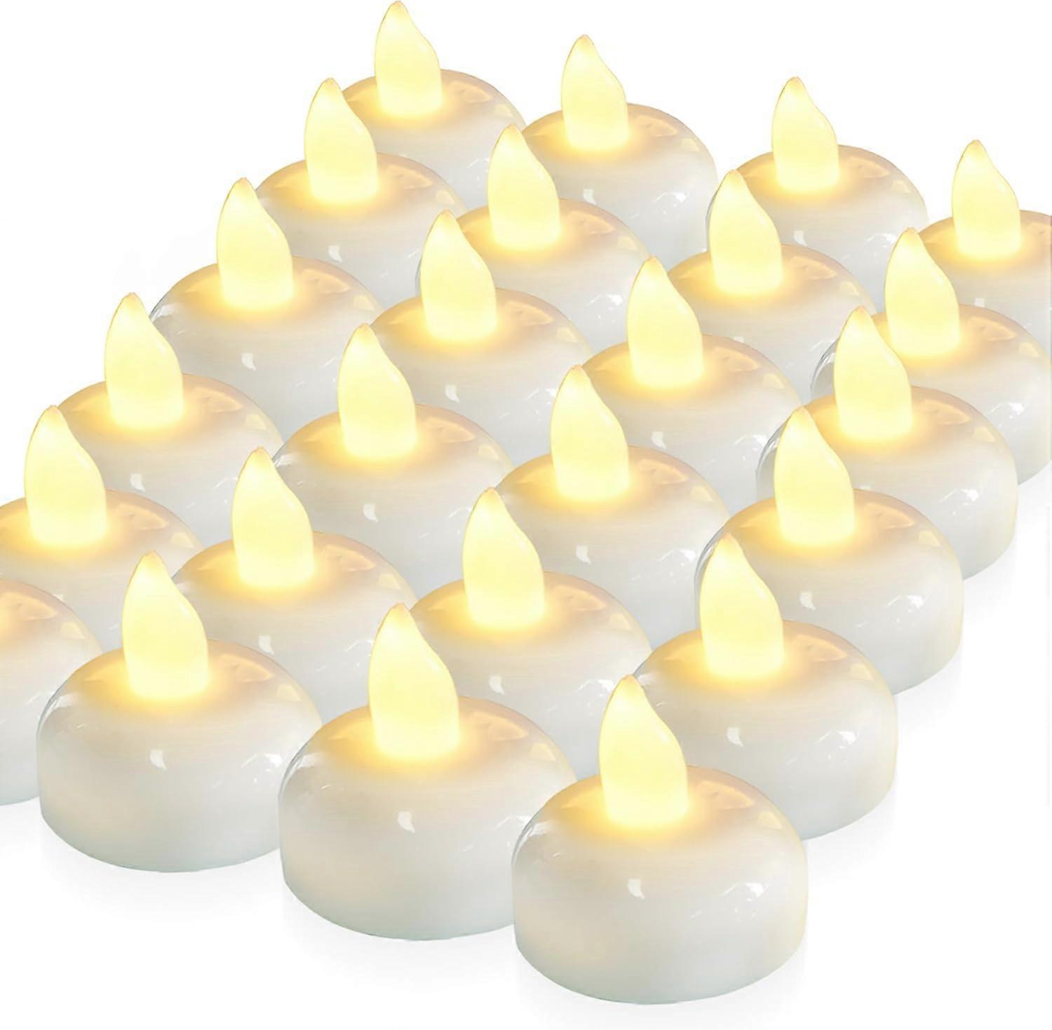 24 Pack Waterproof Flameless Floating Tealights, Warm White Battery Flickering LED Tea Lights Candles - Wedding, Party, Centerpiece, Pool & SPA