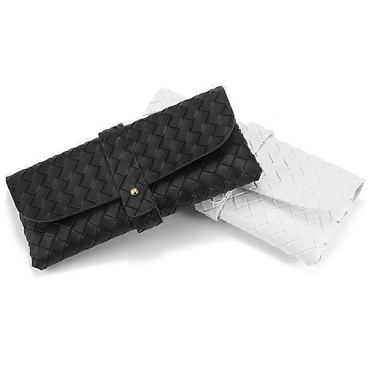 2pcs Braid Pu Leather Protective Case Glasses Case Cover black+white