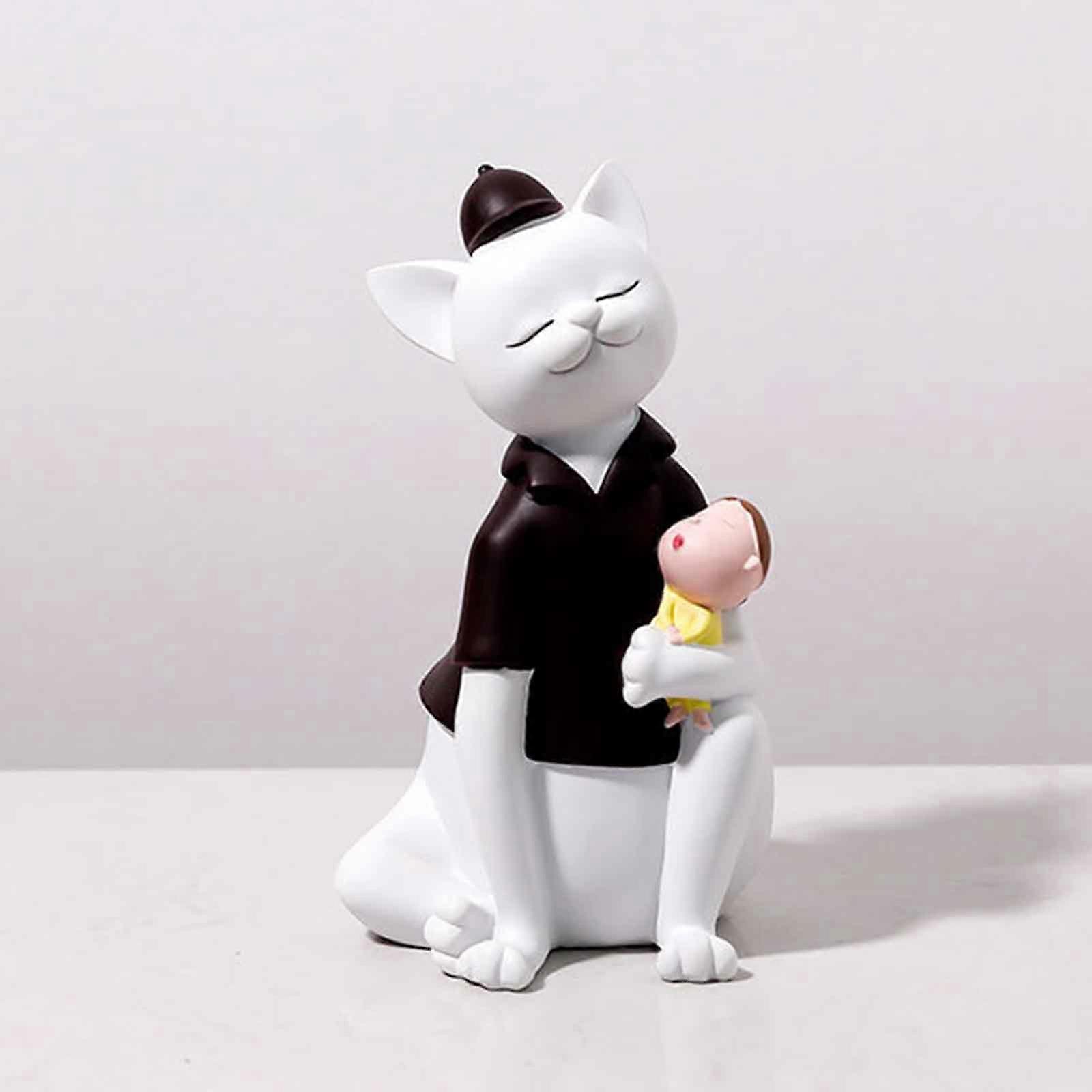 Nordic Cat Figurine Resin Kitten Statue ,Art Crafts with Babies Animal Ornament for TV Cabinet Tabletop Dining Room Birthday Decorative - Red standing