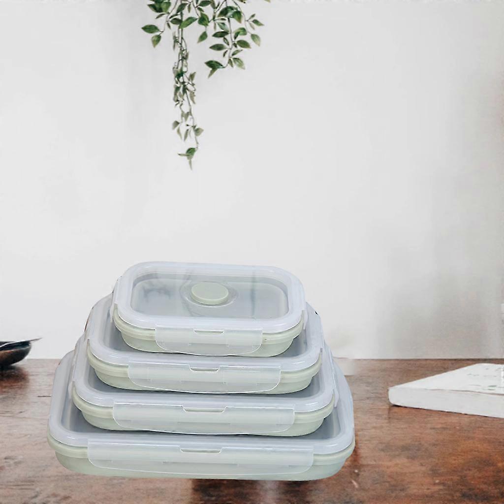 Collapsible silicone food storage containers w/BPA free airtight plastic lids-Set of 4 small and large meal cereal prep container bowl - Blue