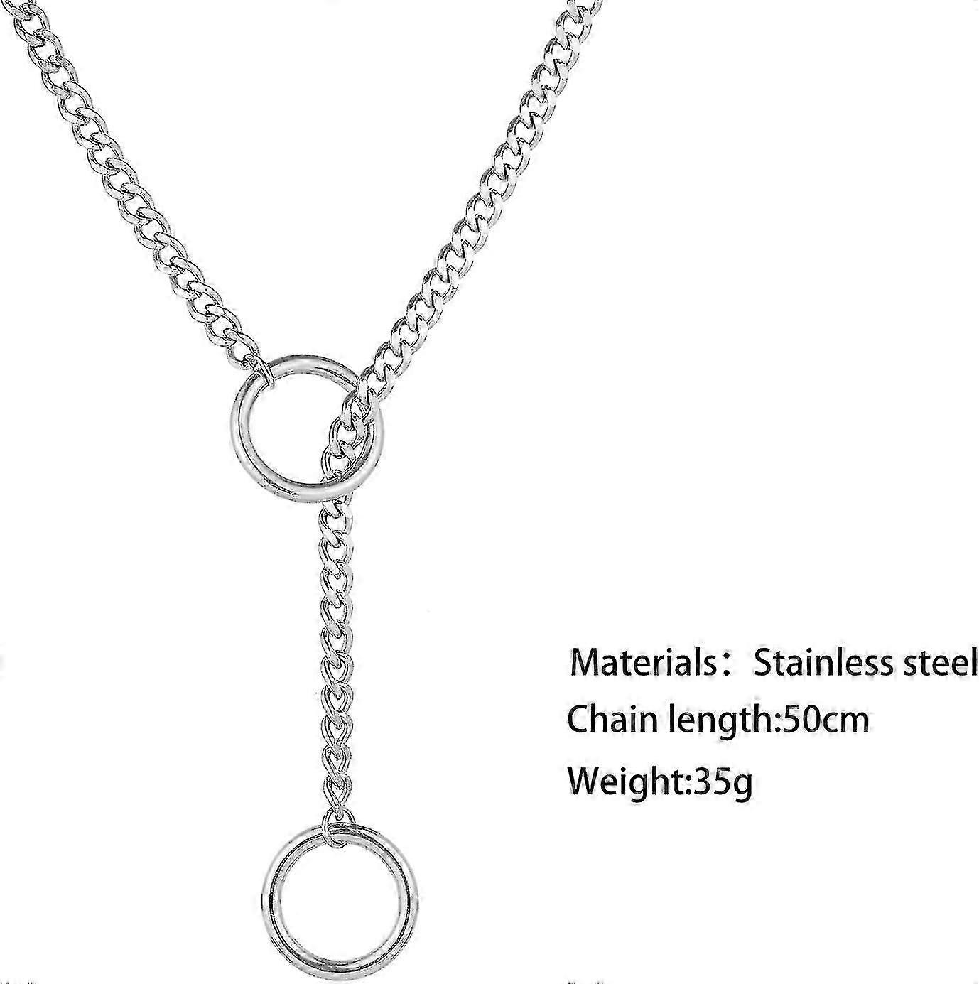 Rofusn Slip Chain Necklace Choker For Women: Stainless Steel Punk Heart O- Ring Charm Adjustable Lariat Y-Necklace Cuban Chain Jewelry Valentines Halloween, Stainless Steel, No Gemstone